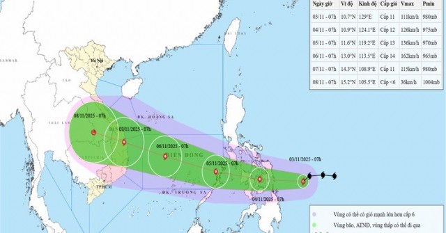 Bão Kalmaegi dự báo thành bão số 13, giật tới cấp 17 