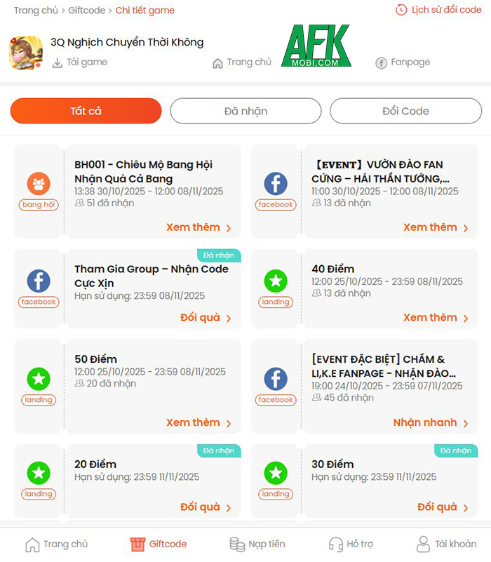 Tổng hợp gift code game 3Q Nghịch Chuyển Thời Không – Funtap mới nhất trong tháng
