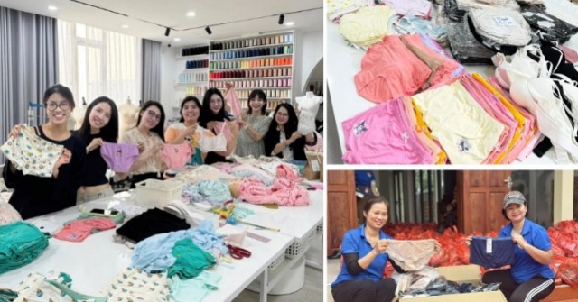 Hội chị em yêu may vá làm hàng ngàn chiếc đồ lót tặng bà con vùng lũ