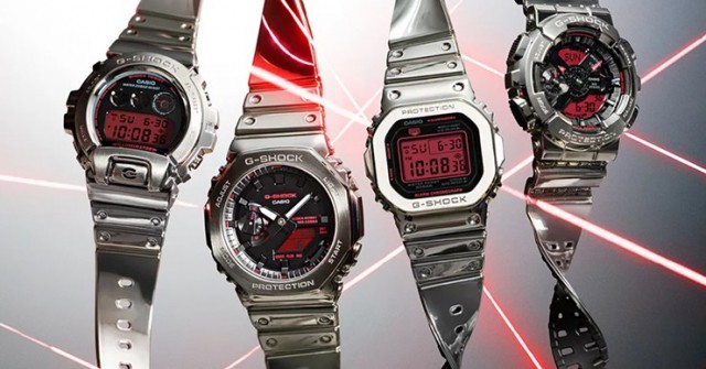 Casio tung bộ sưu tập G-Shock viền kim loại, mặt số đỏ cá tính