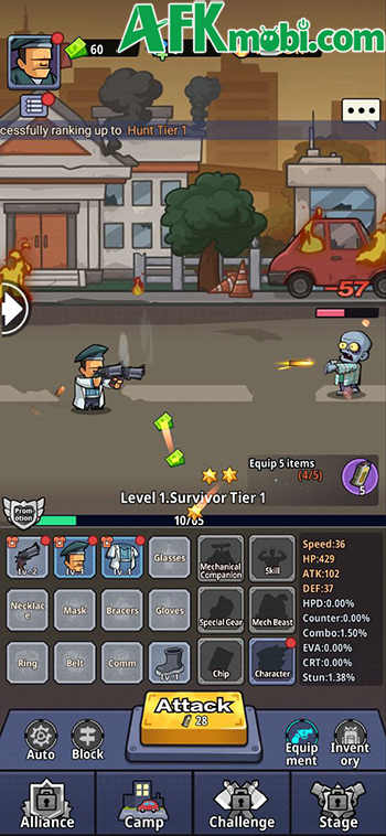 Tiêu diệt xác sống để kiếm trang bị phát triển nhân vật trong game Doomsday Survival