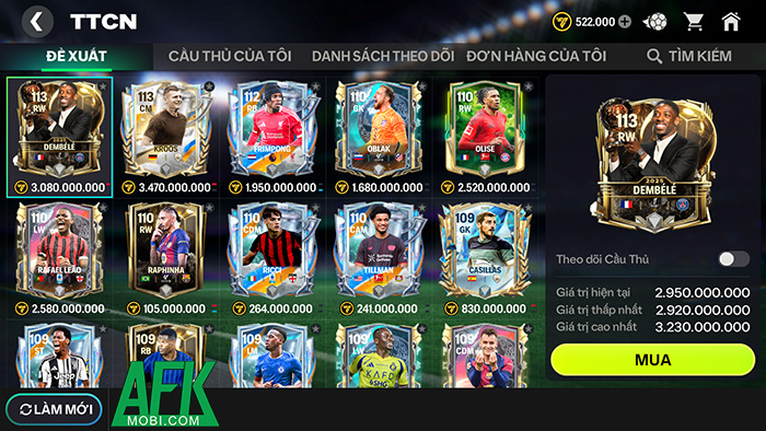 Hướng dẫn nhập môn Thị Trường Chuyển Nhượng trong game EA Sports FC Mobile Vietnam