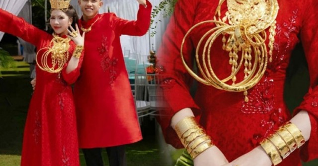 Cưới 'cô chủ tiệm vàng', chú rể TPHCM nhận dây chuyền kim cương đặc biệt