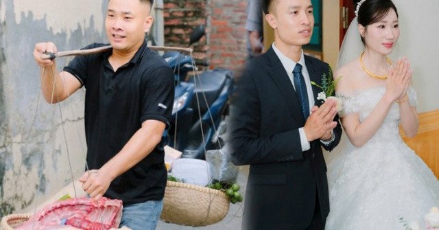Nhà trai gánh 20kg thịt lợn, 1 buồng cau đi hỏi cưới cô gái Hà Nội gây sốt