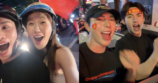 Em gái Trấn Thành cùng bạn trai là ca sĩ nổi tiếng xuống đường đi bão mừng tuyển Việt Nam vô địch Đông Nam Á