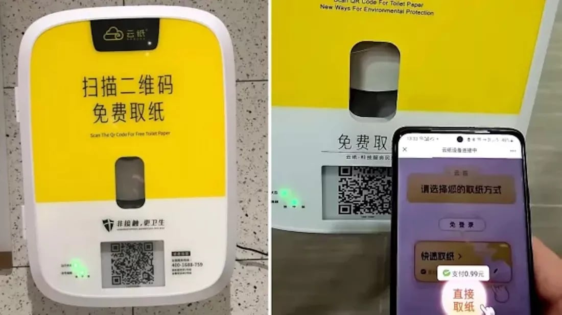 Trung Quốc thử nghiệm máy phát giấy vệ sinh yêu cầu quét mã QR và xem quảng cáo