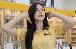 Cô nhân viên nhảy quá 