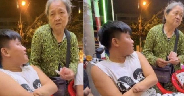 Xúc động clip thanh niên khuyết tật từ chối nhận tiền của cụ bà bán vé số