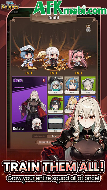 Tập hợp đội nữ hiệp sĩ chibi ngộ nghĩnh trong game nhàn rỗi Pixel Knights: Idle RPG